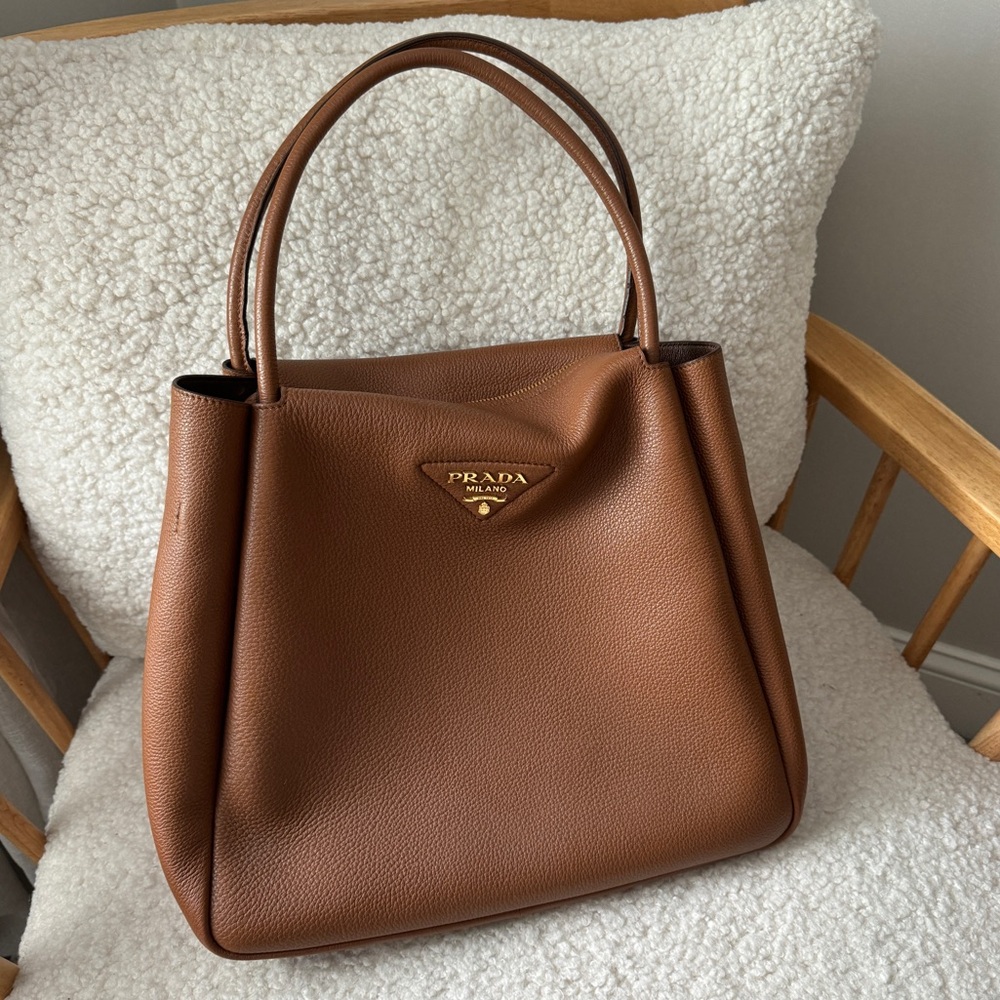 Prada Brown Leather Shoulder Bag with Gold Logo